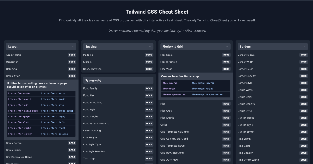 Creative Tim Tailwind Cheat Sheet